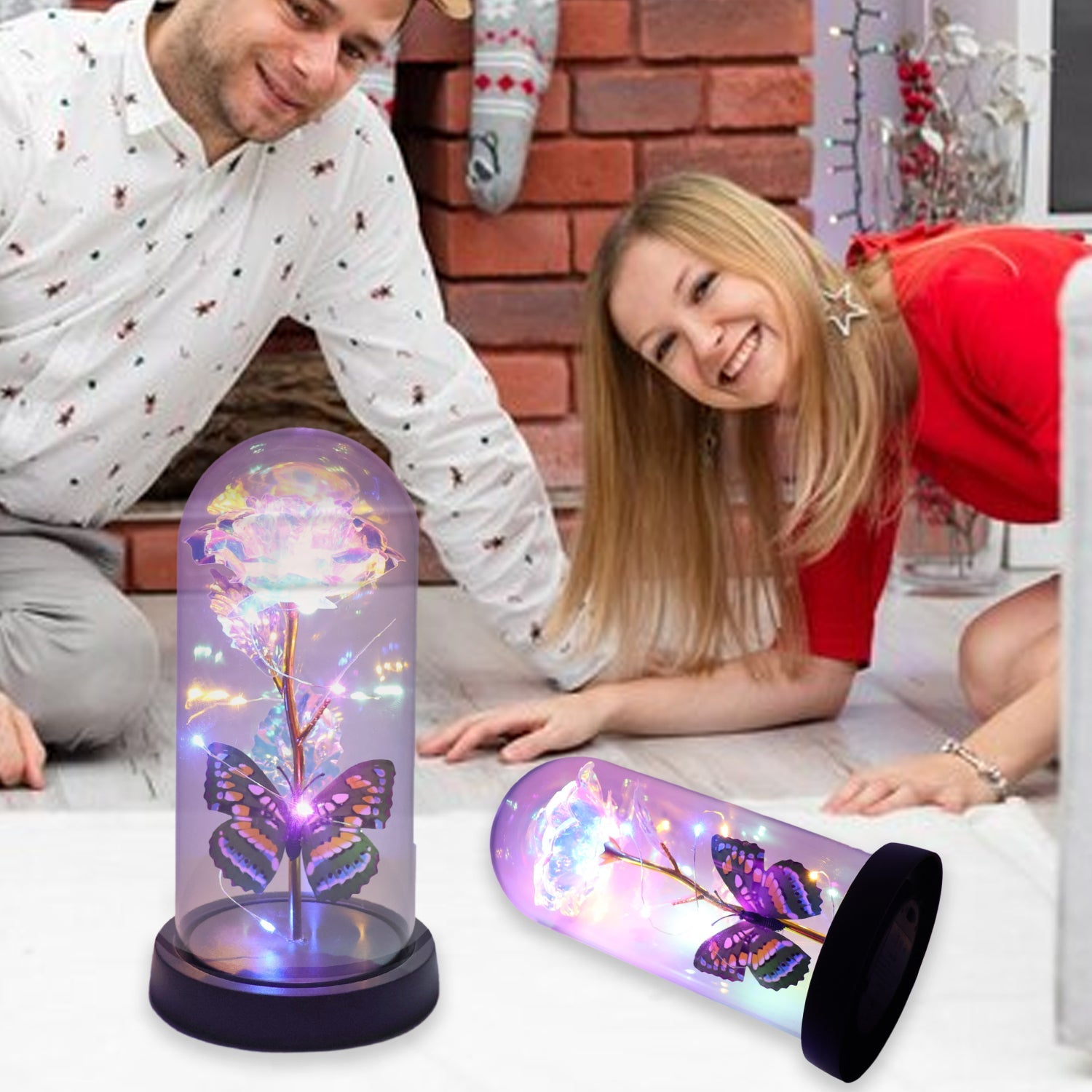 LED Light-Up Eternal Rose with Butterfly in Transparent Dome (1 Pc / Battery not Included) LED Light-Up Eternal Rose with Butterfly in Transparent Dome (1 Pc / Battery not Included)